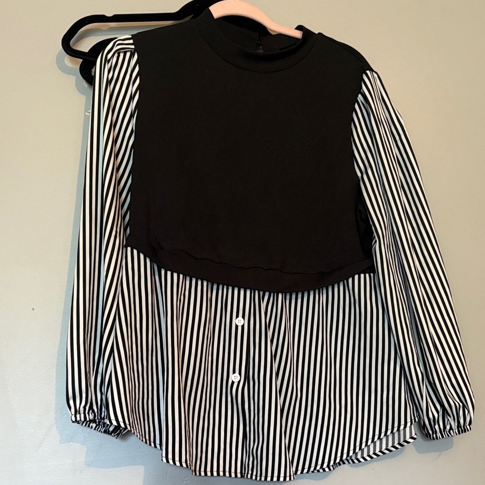 Black and White Striped Blouse